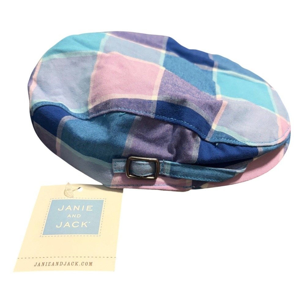 NEW‎ Janie and Jack Plaid Newsboy Cap 6 to 12 Months Pink Blue Hat Baby Boy Gift
